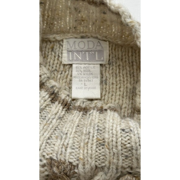 Vintage Moda Int’l Coogi Style Chunky Knit Oversized Sweater Large Tan Cream - Picture 4 of 7